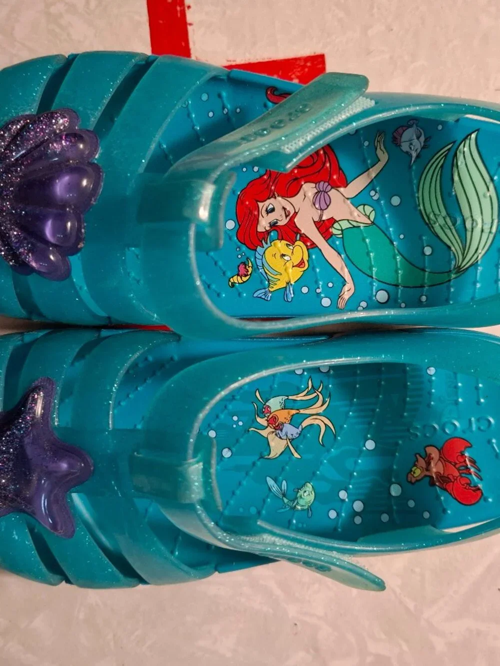 Crocs 12 Disney The Little Mermaid Ariel Isabella Glitter Teal Jelly Sandals